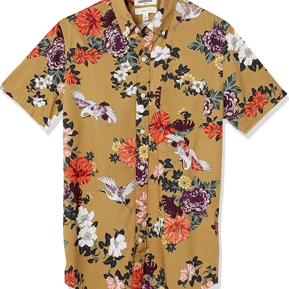 COPY - Good threads poplin flower shirt. Men’s.  collared shirt. Tan. Great con… - Picture 2 of 10